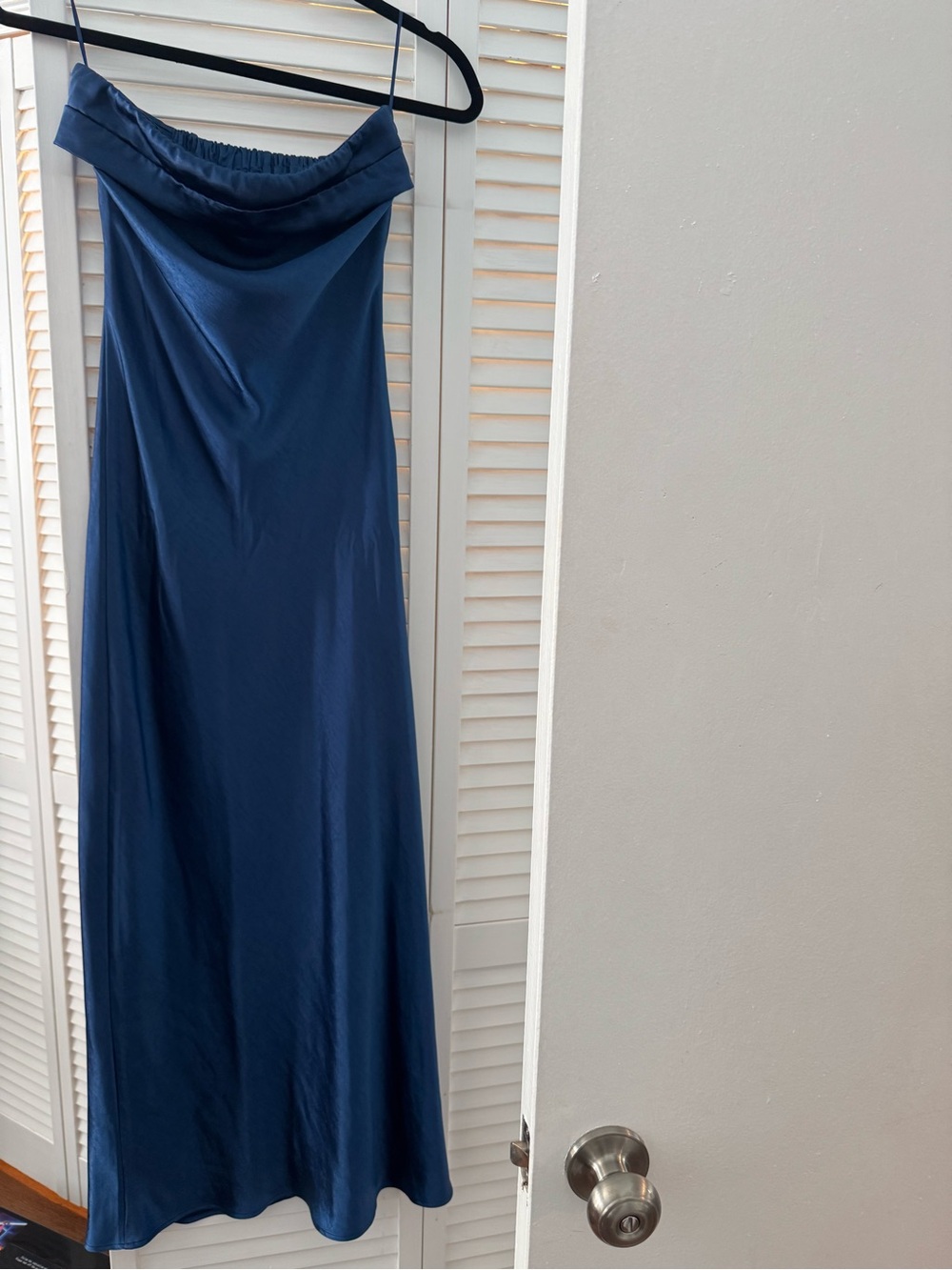 LK Bennett Navy Satin Cowl Neck Maxi Dress